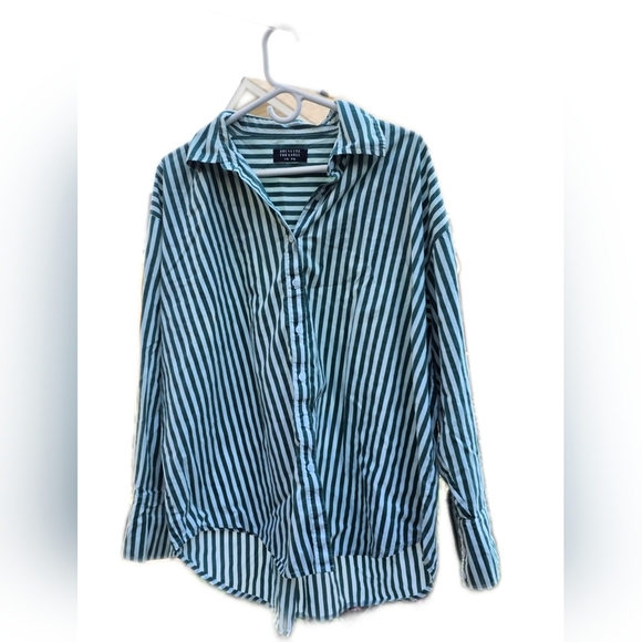 Brunette The Label Oversized Green Striped Button Down Cotton Shirt S/M P Great - Picture 1 of 11
